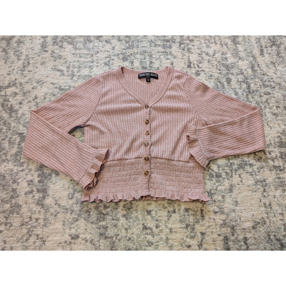 Three Pink Hearts Trixxi Pink Ribbed Cropped Cardigan Coquette Ruffle Medium